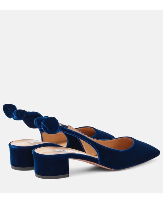 Aquazzura Blue Very Bow Tie 35 Velvet Slingback Pumps