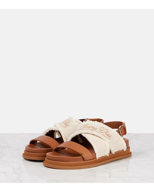 Jimmy Choo Brown Joa Embroidered Canvas And Leather Sandals