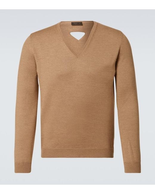 Prada Brown Virgin Wool Sweater for men