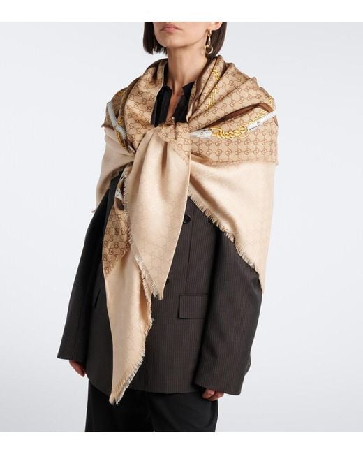 Gucci Natural Gg Silk Twill Scarf