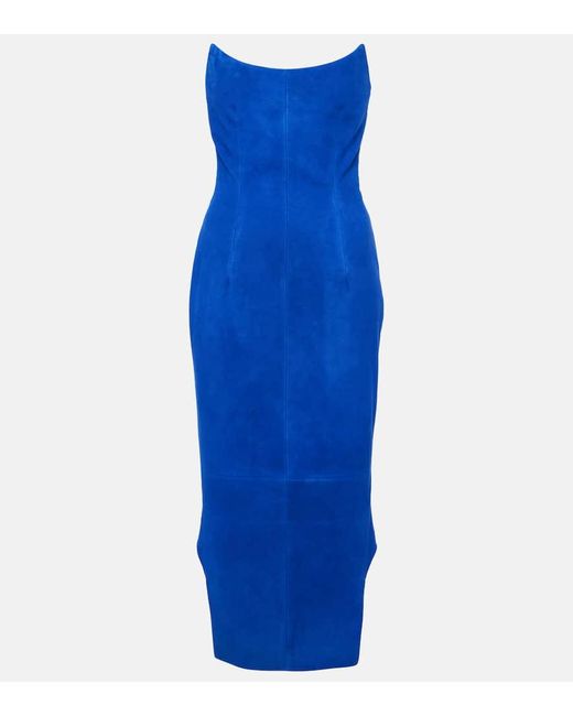 Vestido bustier midi asimetrico de ante Givenchy de color Blue