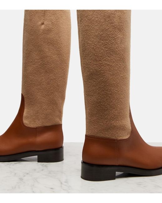 Max Mara Brown Cavaliere Leather And Wool Knee-High Boots