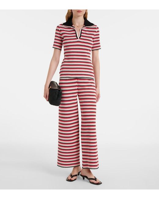 LaDoubleJ Red Checkers Knitted Wide-Leg Pants