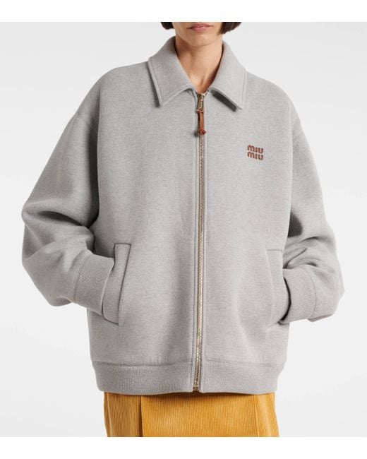 Miu Miu Gray Logo Cotton Jersey Blouson