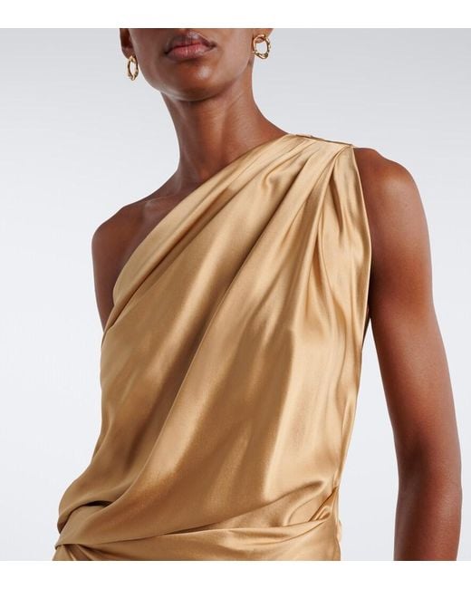 The Sei Metallic One-Shoulder Draped Silk Satin Gown
