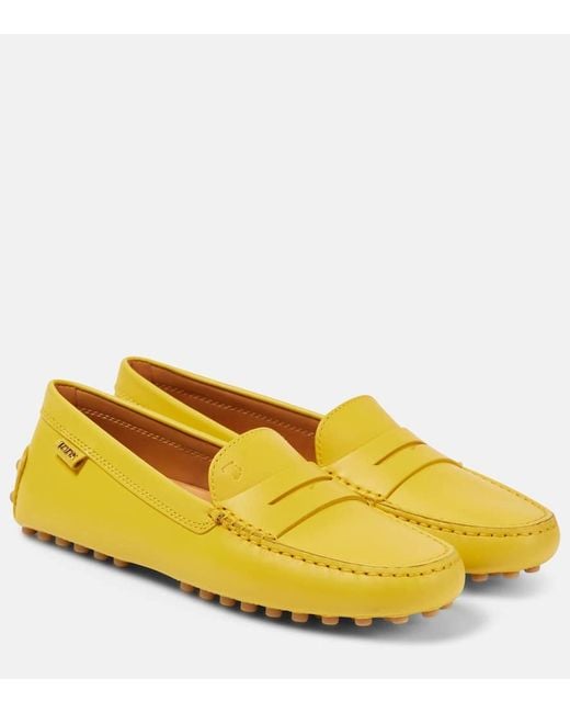 Tod's Yellow Gommino Metallic Leather Driving Shoes