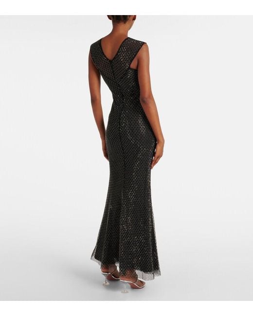 Self-Portrait Black Embellished Fishnet Maxi Dress