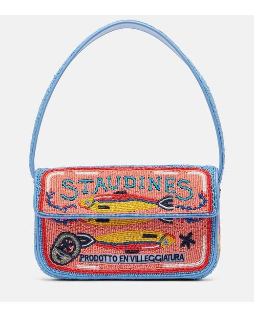 Staud Red Tommy Beaded Shoulder Bag
