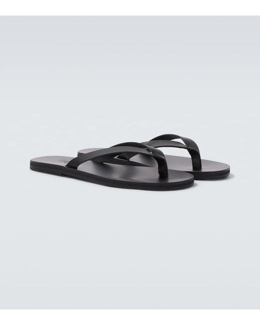 Ancient Greek Sandals Black Solon Leather Thong Sandals for men
