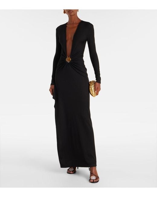Christopher Esber Black Gathered Jersey Maxi Dress