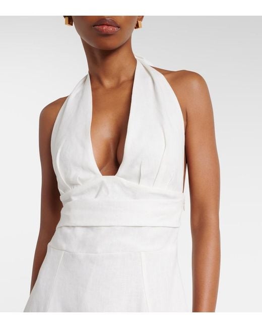 Faithfull The Brand White Bianca Halterneck Linen Midi Dress
