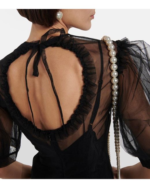 Simone Rocha Black Puff-sleeve Tulle Midi Dress