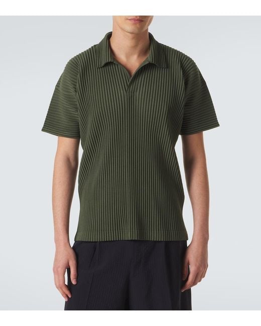Homme Plissé Issey Miyake Green Color Pleats 2 Polo Shirt for men