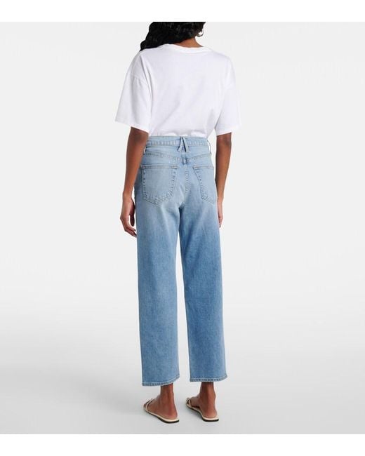 SLVRLAKE Denim Blue London Cropped High-Rise Straight Jeans