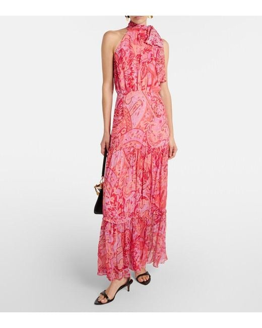 Rixo Red Neena Silk Chiffon Lame Gown