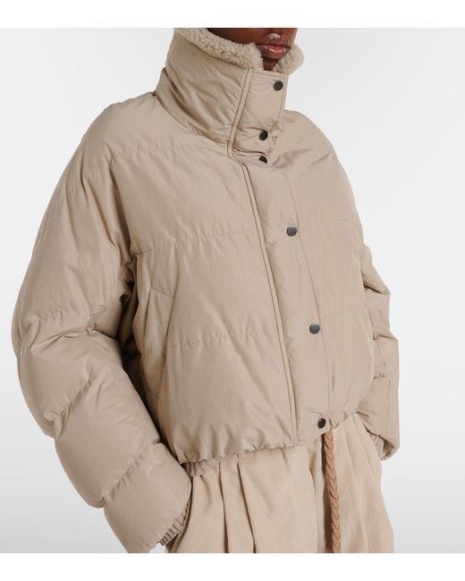 Brunello Cucinelli Natural Shearling-Trimmed Cotton-Blend Down Jacket