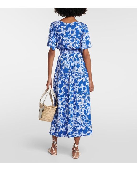 Heidi Klein Blue Tuscany Shirred Floral-print Mousseline Midi Dress