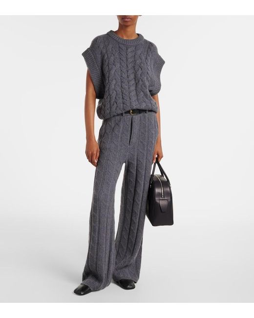 Lisa Yang Gray Weite Low-Rise-Hose Ebba Aus Kaschmir