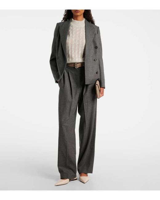 Brunello Cucinelli Gray Pleated Wool And Cashmere Wide-Leg Pants
