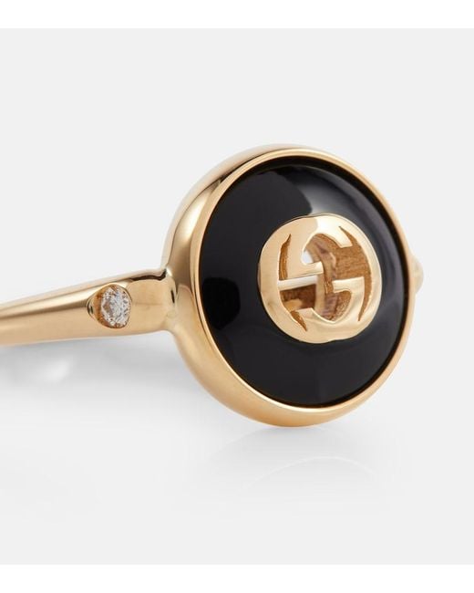 Gucci Black Interlocking G 18Kt Ring With Onyx And Diamonds