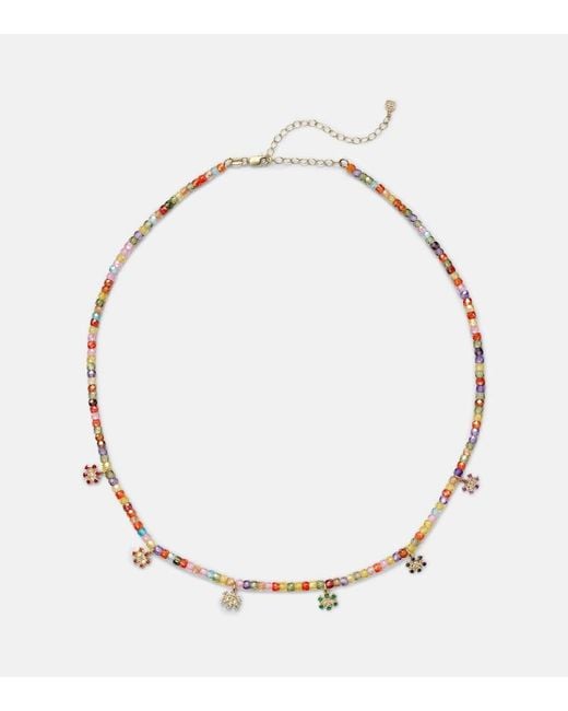 Sydney Evan Metallic Evil Eye 14kt Gold Beaded Necklace With Diamonds