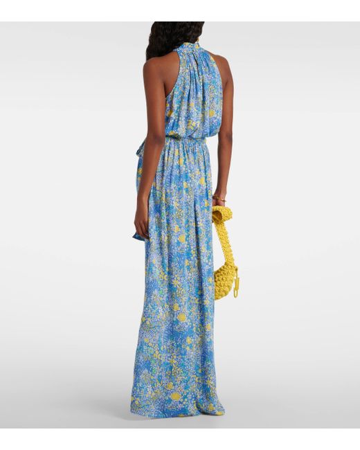 Poupette Blue Bianca Floral Halterneck Maxi Dress