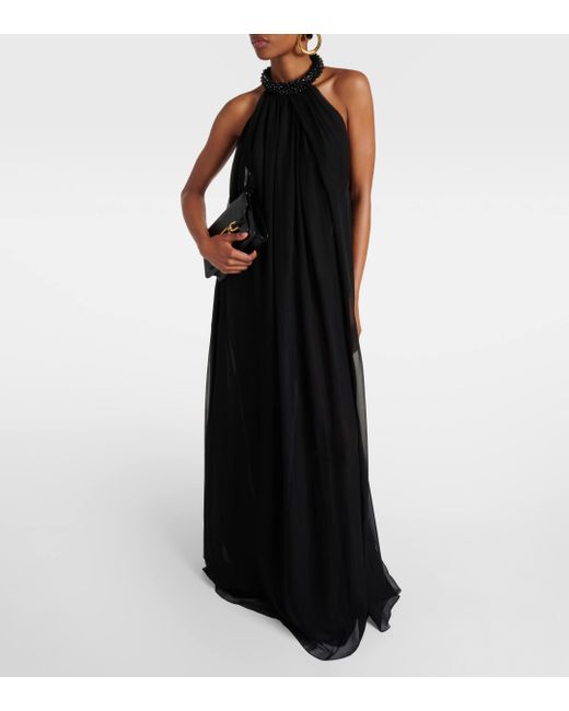 Tom Ford Black Embellished Silk Chiffon Gown