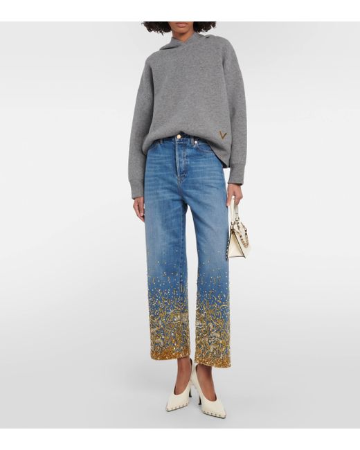 Valentino Blue Embroidered Denim Trousers