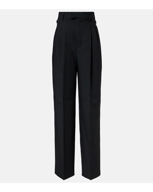 AMI Black High-Rise Virgin Wool Twill Pants
