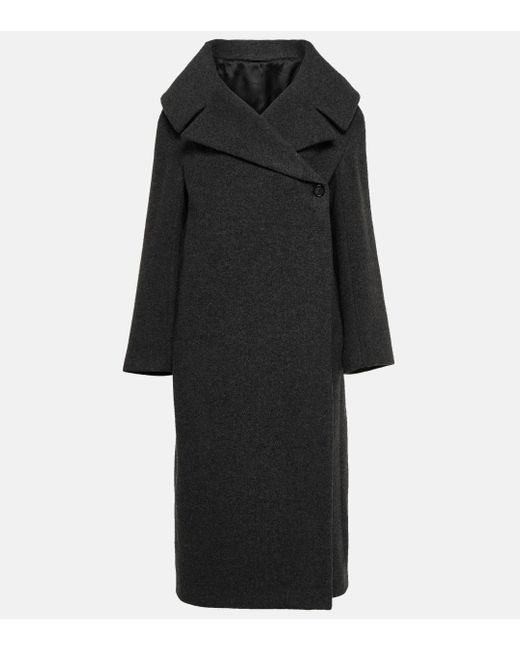 Totême  Black Oversized Wool-blend Felt Wrap Coat