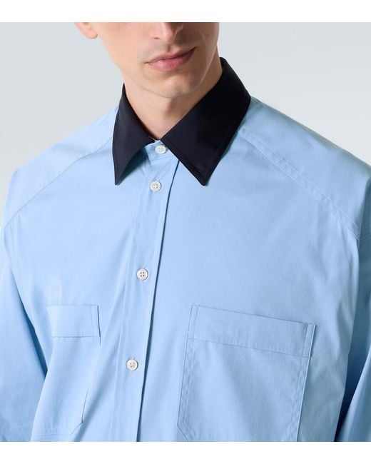 Plan C Blue Cotton-Blend Poplin Shirt for men