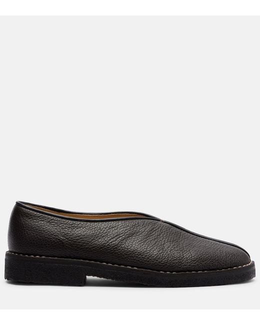 Lemaire Black Piped Leather Slip-On Shoes