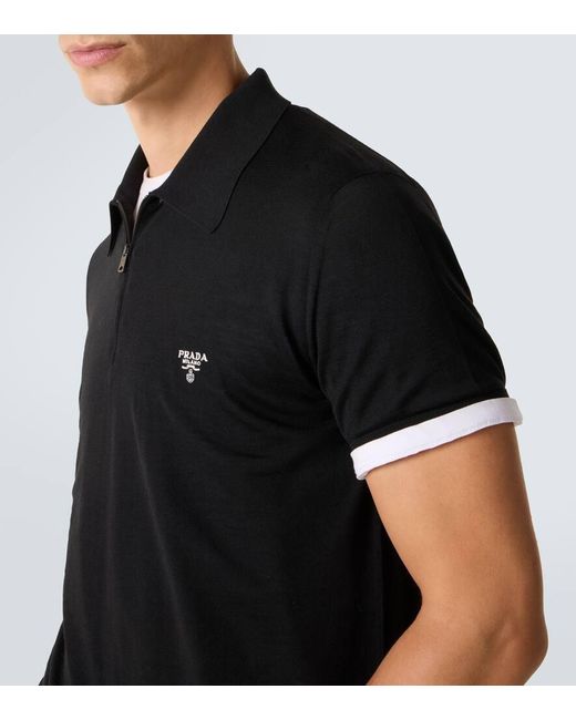 Prada Virgin Wool Polo Shirt in Black for Men | Lyst