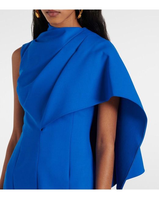 Oscar de la Renta Blue Caped Wool-Blend Minidress