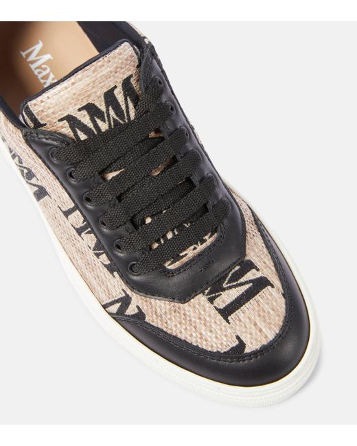 Max Mara Natural Logocity Leather-trimmed Sneakers