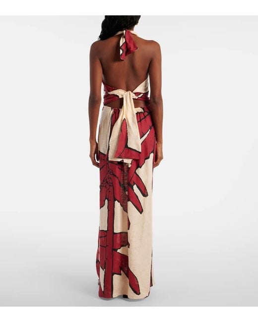 Johanna Ortiz Red Wonders Of The Sea Linen Maxi Dress