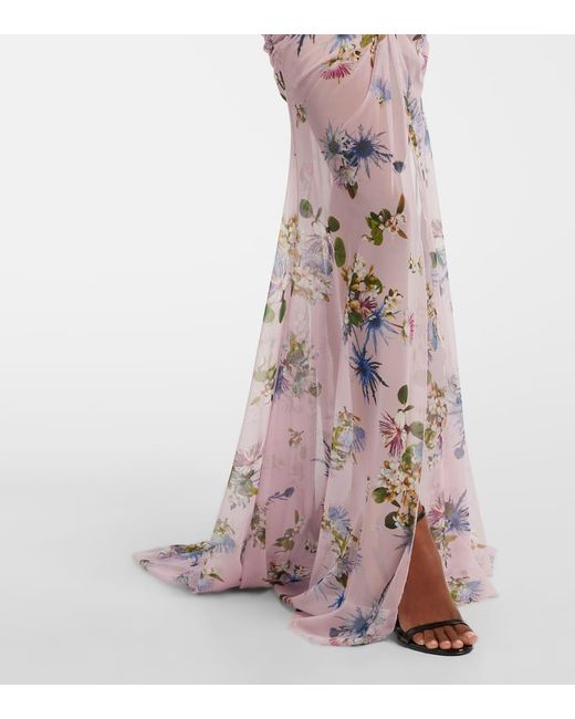 Blumarine Purple Floral Ruched Sheer Gown