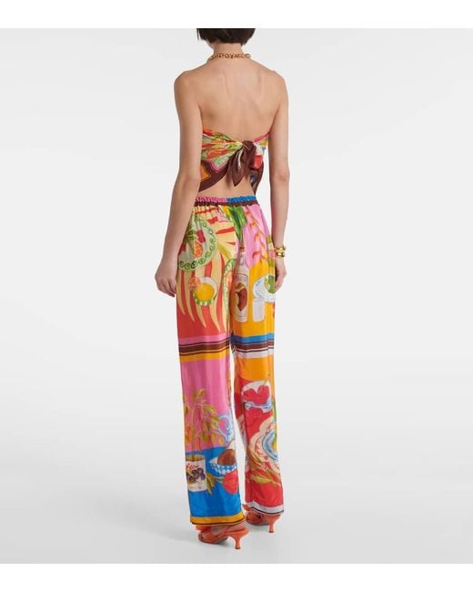Farm Rio Orange Summer Picnic Printed Wide-Leg Pants