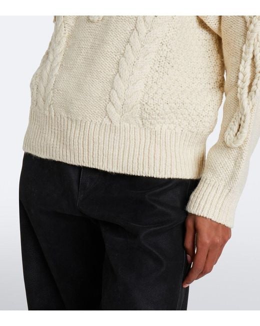 Isabel Marant Natural Katria Cable-Knit Fringed Wool-Blend Sweater