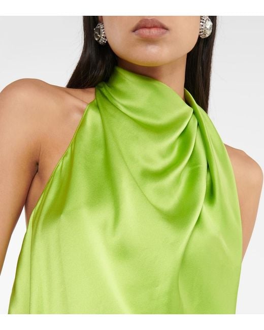 The Sei Green Draped High-Neck Silk Satin Top