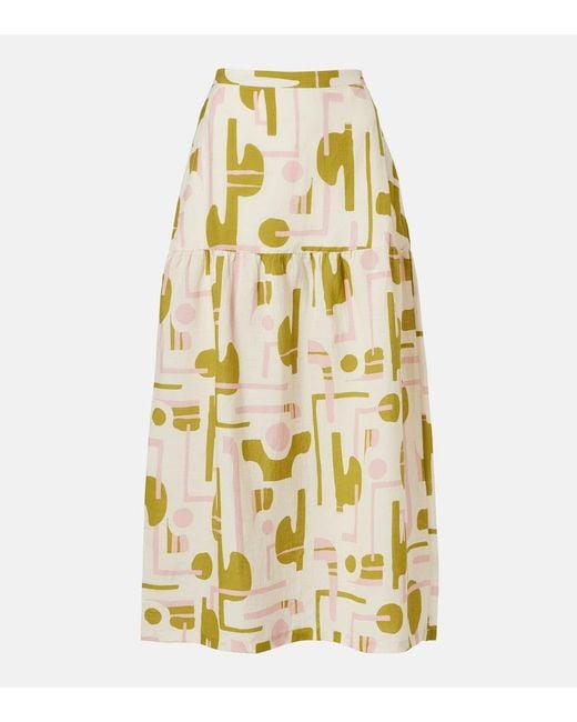 Adriana Degreas Metallic Balearic Printed Midi Skirt