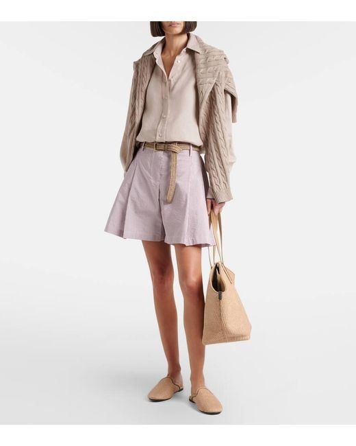 Brunello Cucinelli Purple Striped Cotton-Blend Bermuda Shorts