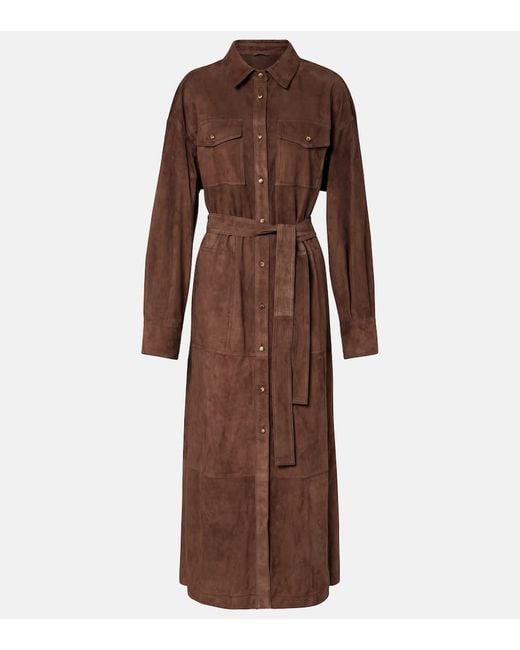 Vestido Camisero De Ante Con Cuentas Monili Brunello Cucinelli de color Brown