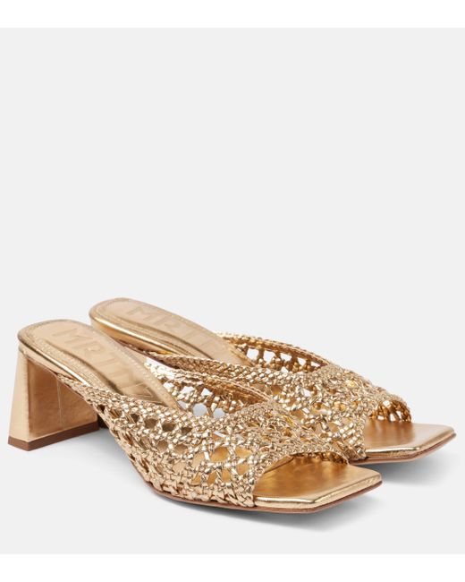 Souliers Martinez Natural Ernestina Woven Metallic Leather Mules