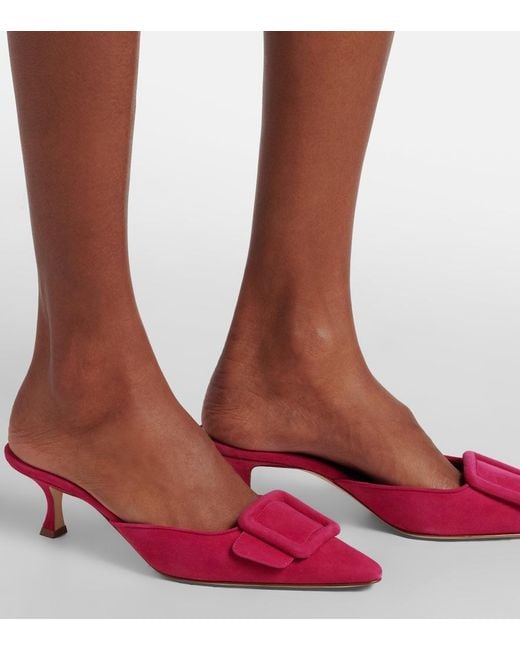 Manolo Blahnik Pink Maysale Suede Mules