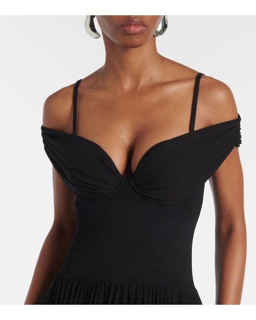 Jonathan Simkhai Black Amarantha Off-Shoulder Draped Jersey Maxi Dress
