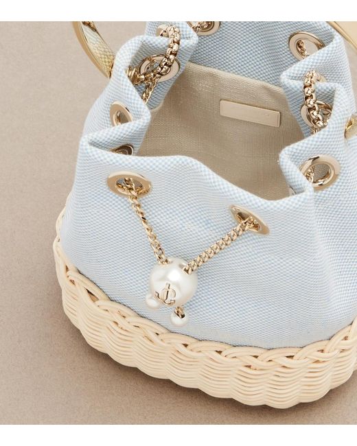 Jimmy Choo Blue Bon Bon Canvas And Wicker Bucket Bag