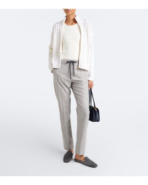 Eleventy White Wool Zip-Up Cardigan