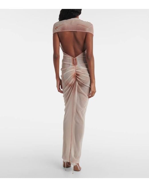 Jean Paul Gaultier Pink Bedrucktes Maxikleid Le Classique Aus Mesh