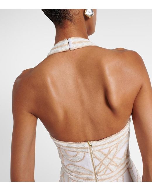Rebecca Vallance White Irena Embroidered Halterneck Midi Dress